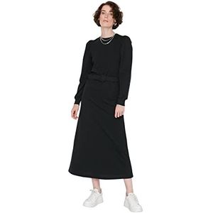 Trendyol Dames vrouw ontwerp normale shift ronde hals gebreide jurk, Zwart, S