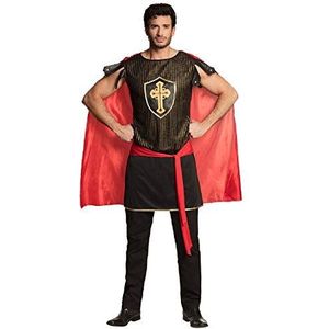 Boland - Volwassen kostuum Sir Tristan, verschillende maten, zwart, rood en goud, tuniek met cape en riem, set, middeleeuwen, keizer, koning, carnaval, themafeest
