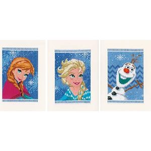 Vervaco Telpakket kruissteek Kit: Wenskaarten: Frozen-Elsa, Olaf & Anna (Set van 3), katoen, assortiment, 9 x 1 x 7 cm