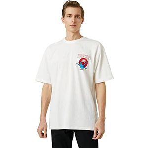 Koton Oversized T-shirt voor heren, met opdruk met ronde hals en korte mouwen, wit (000), XXL