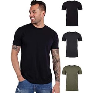 INTO THE AM Premium Men's Fitted Crew Neck Plain Essential Tees 3-Pack - Modern Fit Fresh Classic Short Sleeve T-Shirts for Men (Black/Charcoal/Olive Green, X-Large)