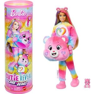 Barbie Cutie Reveal Troetelbeertjes, pop en accessoires, serie 2, Gezelligheidsbeertje met 10 verrassingen, waaronder kleurverandering en minibeer, JFV60