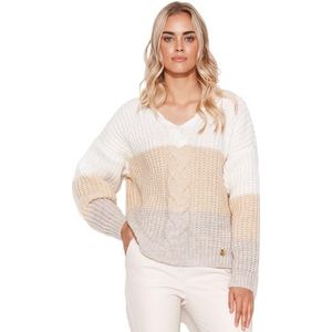 Makadamia, Sweater S129 écru + lichtbeige, maat one size, ecru + lichtbeige, Eén maat