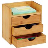 Relaxdays bureau organizer, plank, 3 laden, voor kantoorbenodigdheden, bamboe ladenbox, h x b x d: 21 x 20 x 13 cm natuur, 1 stuk