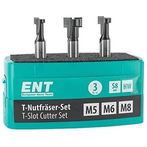 ENT 09003 3-delig. T-Groeffreesset M5 M6 M8, shank (S) 8 mm, in hard metaal, T-groeffrees voor zeskantschroeven met metrische schroefdraad