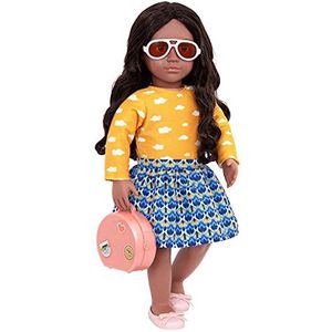 Our Generation - Deluxe pop Aryal met 2 reis-outfits, zonnebril, bruin haar, bruine slaapogen, beweegbaar, 46 cm - vanaf 3 jaar - 45368, meerkleurig