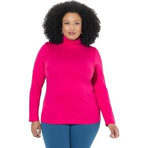 Ulla Popken Damesshirt, rolkraag, slim, lange mouwen, basic shirt, rood/roze., 46-48