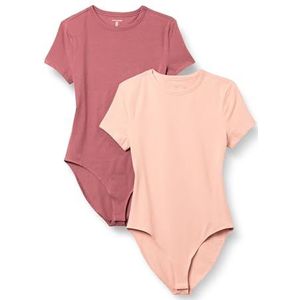 Amazon Essentials Slim-fit T-shirtbody voor dames, stretch katoen, jersey, set van 2 stuks, oudroze/pruim, maat L