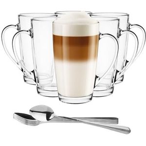 Glasmark KROSNO 1992 Latte Macchiato Glazen Set Van 6 400 ml Thermoglazen Transparante Glazen Theeglazen Cappuccino Ijsthee Met Handvat En Lepel