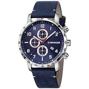 WENGER Herenhorloge Attitude chronograaf Ø 44mm, Swiss Made, analoog kwarts, waterdicht tot 100 m, leren armband, blauw, band