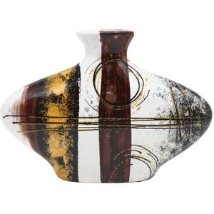 Ovale keramische vaas met abstract patroon, zwart/bruin/goud, afmeting: L/B/H ca. 7 x 30 x 20 cm