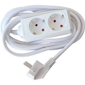 Witte stekkerdoos met 2 stopcontacten, zonder schakelaar, 1,5 m kabel, compact, veilig en robuust