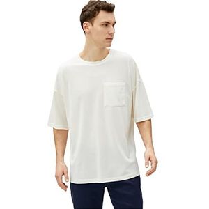 Koton Basic oversized T-shirt voor heren, met zakken, gedetailleerde ronde hals, korte mouwen, ecru (010), XL