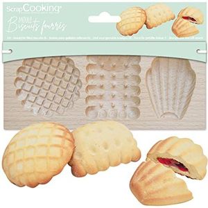 ScrapCooking – vorm voor koekjes met vulling ""kleine koekjes"" – vorm van hout voor cake, voor het vullen van chocolade, jam, broodbeleg, gezandstraald madeleine schelp, bakgereedschap – 2150