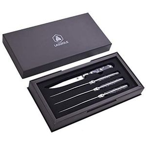LAGUIOLE - Laguiole 4268473 Set of 4 Steak Knives (22 cm) with Stainless Steel Blade and Resin Handle - Black