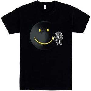 Pampling 100% Katoenen T-Shirt met Korte Mouwen, Uniseks Heren- en Dameskleding in 5 Maten, Zwart T-Shirt, Model Make A Smile (M)