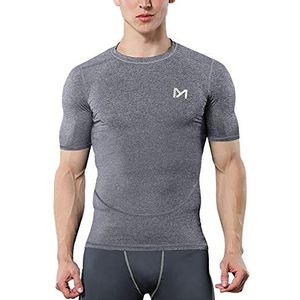 MEETYOO Compressieshirt voor heren, functioneel shirt met lange mouwen, fitnessshirt voor mannen, ademend sportshirt, loopshirt voor hardlopen, sport en gymzaal, Grijs-kort, L