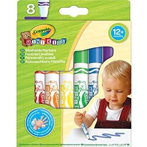 Crayola Mini Kids - 8 Viltstiften met bolle punt, dikke lijnen. Geschikt voor kinderen vanaf 12 maanden. Geblokkeerde veiligheidspunt: kan niet ingeduwd worden
