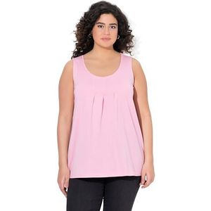 Ulla Popken Damestop, grote maten, plus size, sierplooien, A-lijn, ronde hals, mouwloos, modal, roze, 54-56