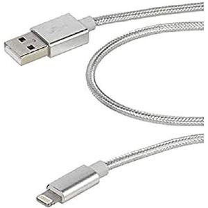 Vivanco 37566 USB-A naar Lightning-aansluitkabel, snel opladen, Apple MFi-gecertificeerd, gevlochten nylon, grijs