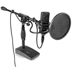 Gator Frameworks Korte Gewogen Base Microfoon Boom Arm Stand met Klem Op Enkele Laag Pop Filter (GFW-MIC0821-POP), Zwart