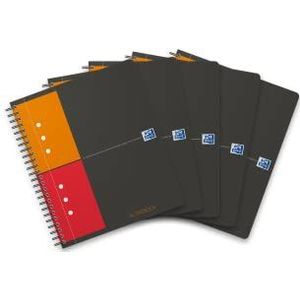 Oxford Activebook International 5-pack A5 geruit met 80 vellen geperforeerd en een verplaatsbare plastic register en een documententas, grijs
