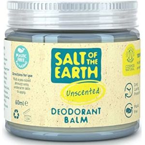 Natural Deodorant Balm by Salt of the Earth, Unscented, Fragrance Free - Vegan, Long Lasting Protection, Leaping Bunny Approved, Plastic Free, Aluminium Free, Made in the UK - 60g