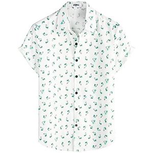 VATPAVE Heren 100% Katoen Hawaiiaanse Shirts Button Down Korte Mouw Strand Shirts Zomer Casual Aloha Shirts, Witte papegaai, XXL
