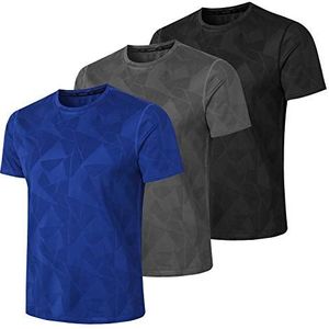 MEETWEE T-shirt voor heren, korte mouwen T-shirt voor hardlopen, sport, fitness, zwart + grijs + blauw, S