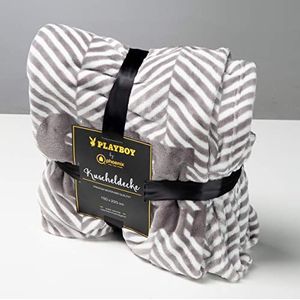 Playboy knuffeldeken, bedrukt, grijs, knuffelige, zachte deken, bedrukt met Bunny en opschrift, van polyester, kolter, plaid, sprei, retro design, club-stijl, deken, woonkamer, lounge 150 x 1 x 220 cm antraciet