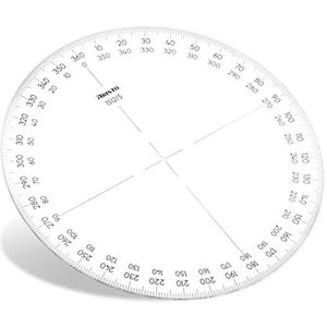 Aristo Volledige cirkel gradenboog (tegengestelde cijfer 0-360 graden, diameter 120 mm, plexiglas) transparant
