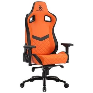 Newskill Gamer-stoel Osiris, kunstleer en carbon, in hoogte verstelbaar, 4D-armleuningen, 180° kantelbaar, lenden- en nekkussen, ergonomisch, zuiger van klasse 4, tot 150 kg, oranje