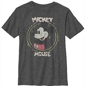 Disney Characters Happy Mickey Boy's Crew Tee, Charcoal Heather, X-Small, charcoal heather, XS