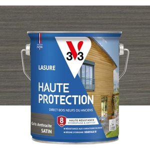 V33 Houtbeits voor buiten, antracietgrijs, satijn, hoge bescherming, 8 jaar, hoge water- en uv-bestendigheid, bestand tegen houtveranderingen, Ecolabel, hars van plantaardige oorsprong, 2,5 l