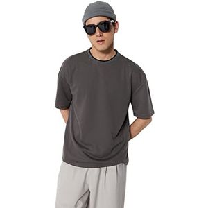 Trendyol Heren Heren Relaxed Fit Basic Crew Neck Gebreid T-shirt, Antraciet, XL