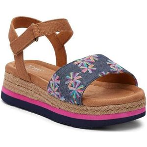 TOMS Diana wig sandaal, marine geborduurde bloemen/canvas, 5 UK, Navy geborduurd bloemen canvas, 38 EU