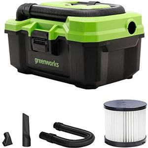 Greenworks Tools draagbare accu stofzuiger G24WDV (Li-Ion 24V 2 snelheidsniveau's 2-filtersysteem voor nat en droog gebruik 11 Liter inhoud 62 CFM 7,5 kPa zonder accu en lader),groen,grijs,zwart