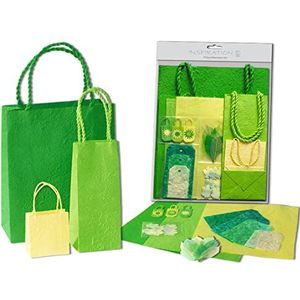 Ursus 51280002 - Geschenktassenset groen, 3 zakjes met 3 vellen papier, labels, enveloppen en decoratie-accessoires, voor creatief ontwerpen