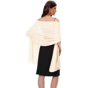 Baoqiya Women's Shawls and Wraps for Evening Dress Chiffon Shawl Soft Elegant Silky Pashmina Wedding Bridal Scarf(Pale champagne, 79""×19"")