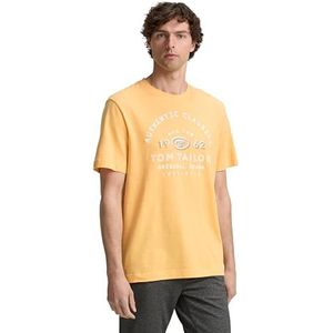 TOM TAILOR Heren T-shirt met logo-print, 37306 - perzikoranje wit geïnjecteerd, XL