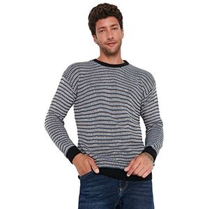 Trendyol Heren ronde hals gestreepte regular sweater sweatshirt, marine blauw, XL, marineblauw, XL