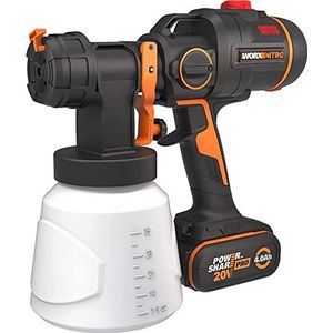 WORX WX020 Nitro Accuverfspuitsysteem 20 V - krachtige borstelloze motor - 3 sproeivormen & 4 sproeimaten - eenvoudige reiniging - gelijkmatig spuiten - incl. 4 Ah accu & 2 A snellader