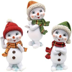 Sneeuwkinderen met muts en sjaal in rood-groen-oranje als set van 3, L/B/H 8 x 6,8 x 14,5 cm