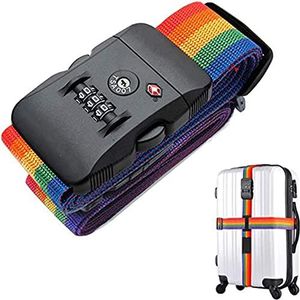 KKNE Bagagestrap bagageriem met 3-cijferige code en TSA-slot, 200 cm bagageriem, verstelbare bagageriem voor bagage veiligheid tijdens het reizen (multicolor, Meerkleurig, Modieus
