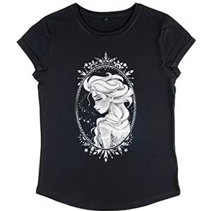 Disney Dames Frozen-Elsa Frame Organic Rold Sleeve T-Shirt, Zwart, XL, zwart, XL