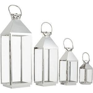 Kare Design lantaarn Giardino zilver (4/set), vloerlantaarn zilver, windlicht zilver, lantaarn glas, (H/B/D) 71x24x23,4cm