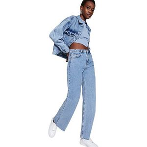 Trendyol Dames hoge taille wijde pijpen jeans met wijde pijpen, Blauw, 66