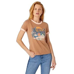 Wrangler Dames Ringer Tee T-shirt, Burro Brown, X-Small, Burro Bruin, XS