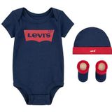 Levi's Kids Classic Batwing Infant Hat, Bodysuit, Bootie Set 3 stuks 0019 uitrustingsset, voor baby's en peuters - baby - meisjes 5-7, jurk, blauwtinten, 6-12 Maanden