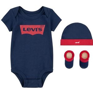 Levi's Kids Classic Batwing Infant Hat, Bodysuit, Bootie Set 3 stuks 0019 uitrustingsset, voor baby's en peuters - baby - meisjes 5-7, jurk, blauwtinten, 6-12 Maanden